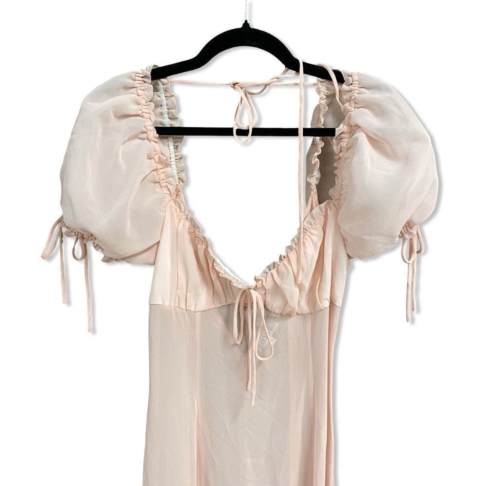 LOBA sheer Pink Midi Dress April Pastel Pink puff sleeves lingerie Revolve S - Picture 8 of 15